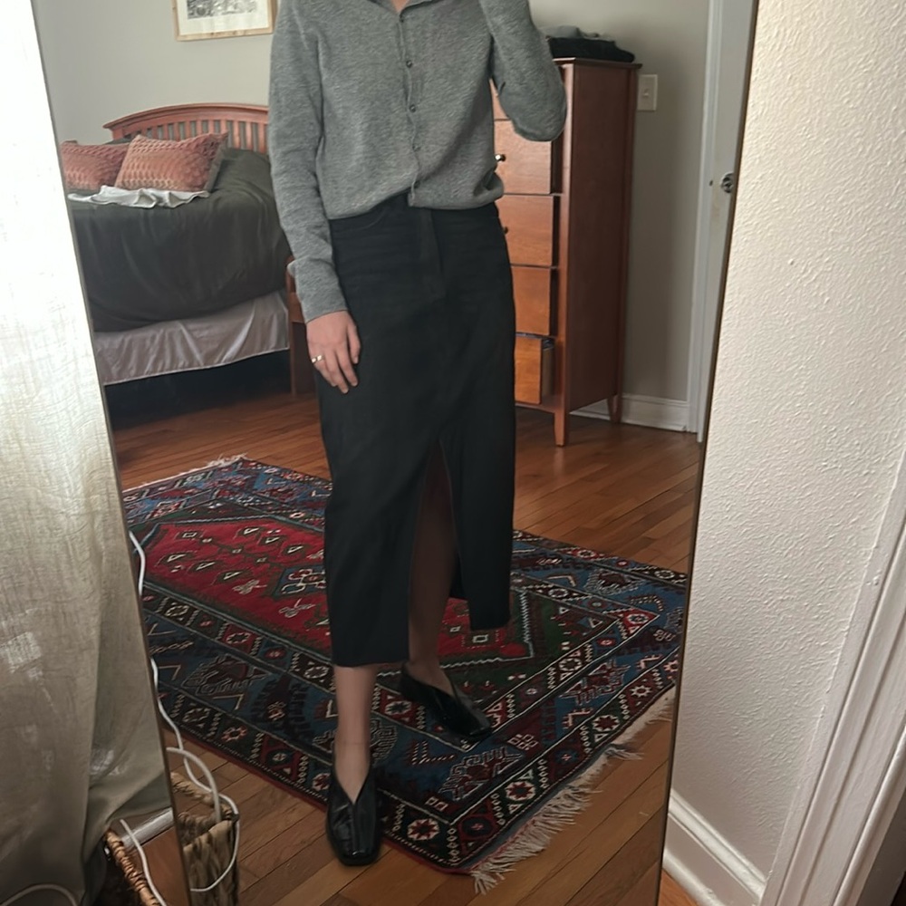 Midi/long black denim skirt with slit NWOT